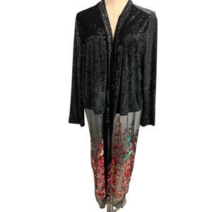 Size 3X Highness Womens Floral Sheer Velour Duster Cardigan Embroidered